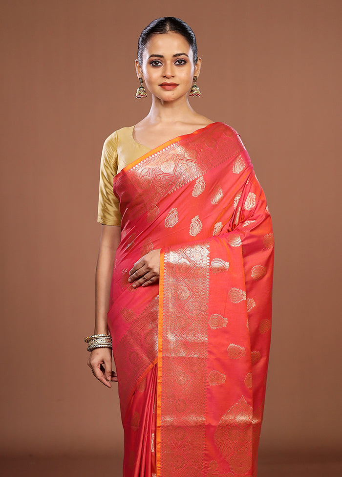 Orange Cotton Saree With Blouse Piece