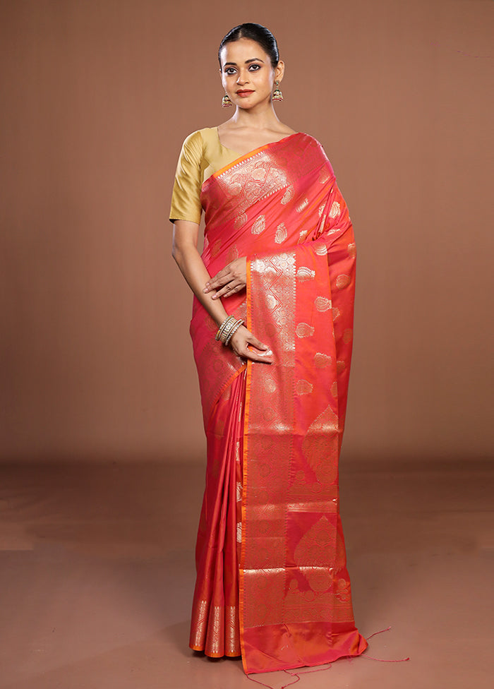 Orange Cotton Saree With Blouse Piece