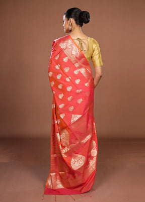 Orange Cotton Saree With Blouse Piece