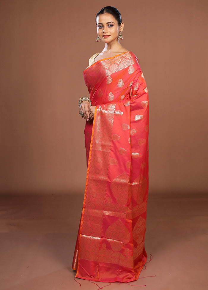 Orange Cotton Saree With Blouse Piece