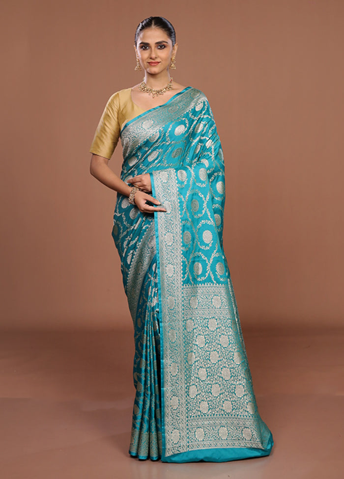 Blue Dupion Silk Saree With Blouse Piece