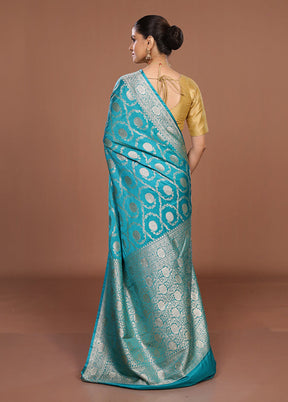 Blue Dupion Silk Saree With Blouse Piece