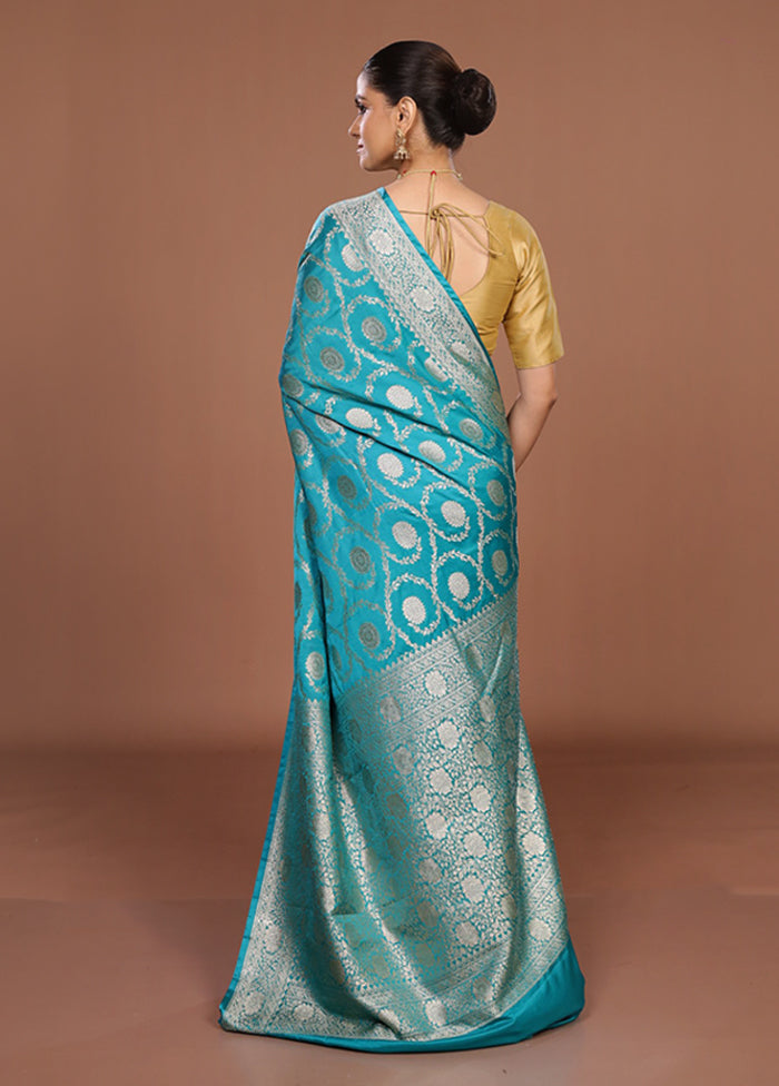 Blue Dupion Silk Saree With Blouse Piece