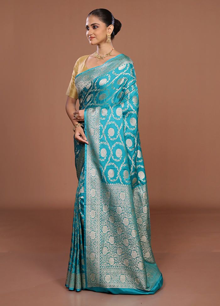 Blue Dupion Silk Saree With Blouse Piece