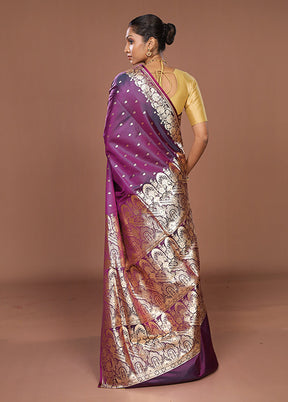 Purple Banarasi Silk Saree With Blouse Piece