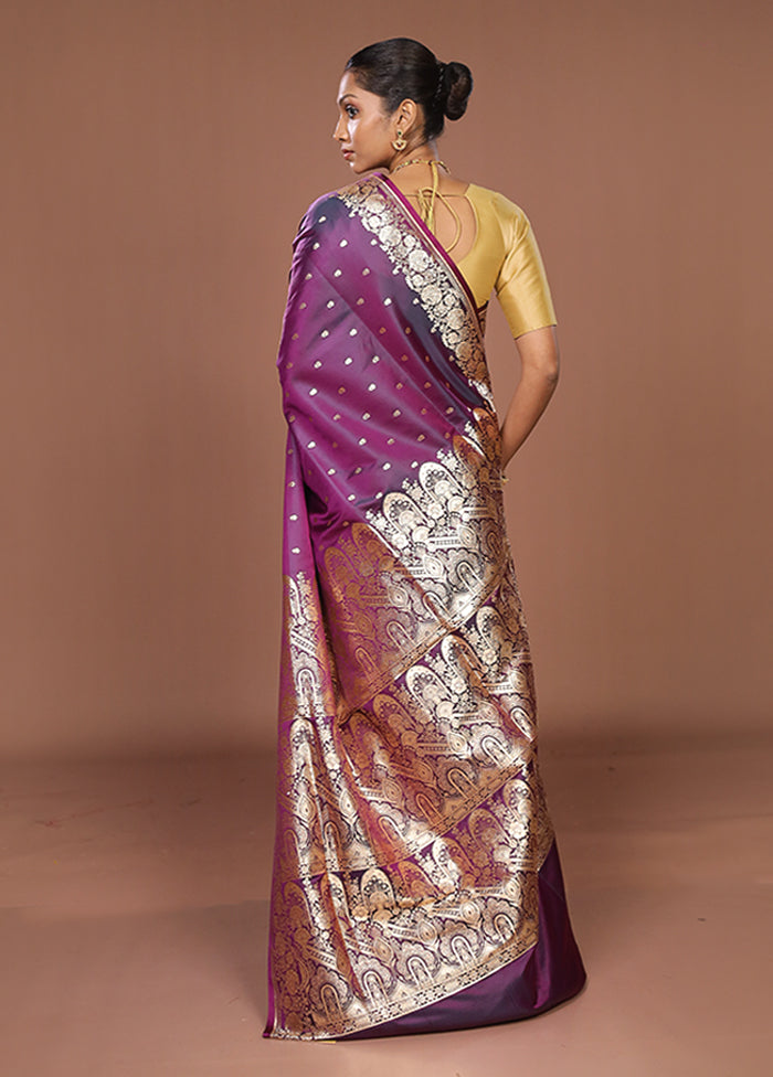 Purple Banarasi Silk Saree With Blouse Piece