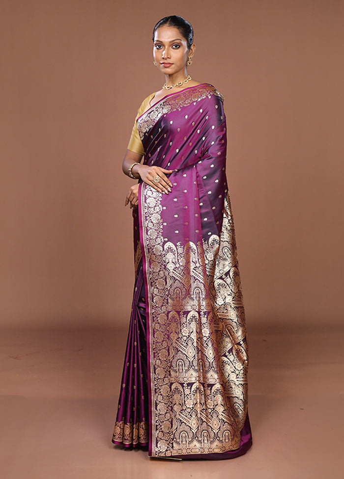 Purple Banarasi Silk Saree With Blouse Piece