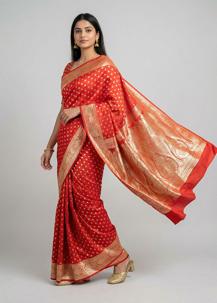 Red Banarasi Silk Saree With Blouse Piece