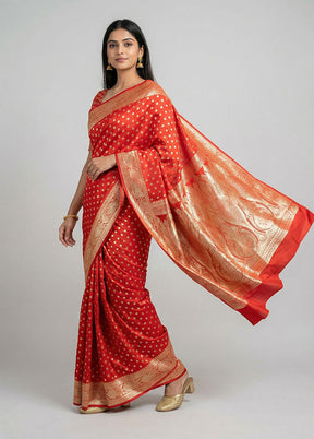 Red Banarasi Silk Saree With Blouse Piece