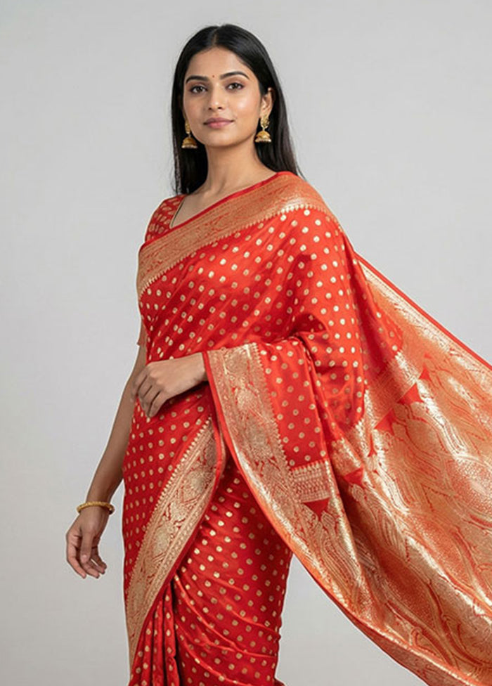Red Banarasi Silk Saree With Blouse Piece
