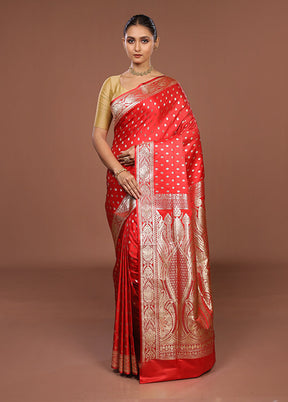 Red Banarasi Silk Saree With Blouse Piece