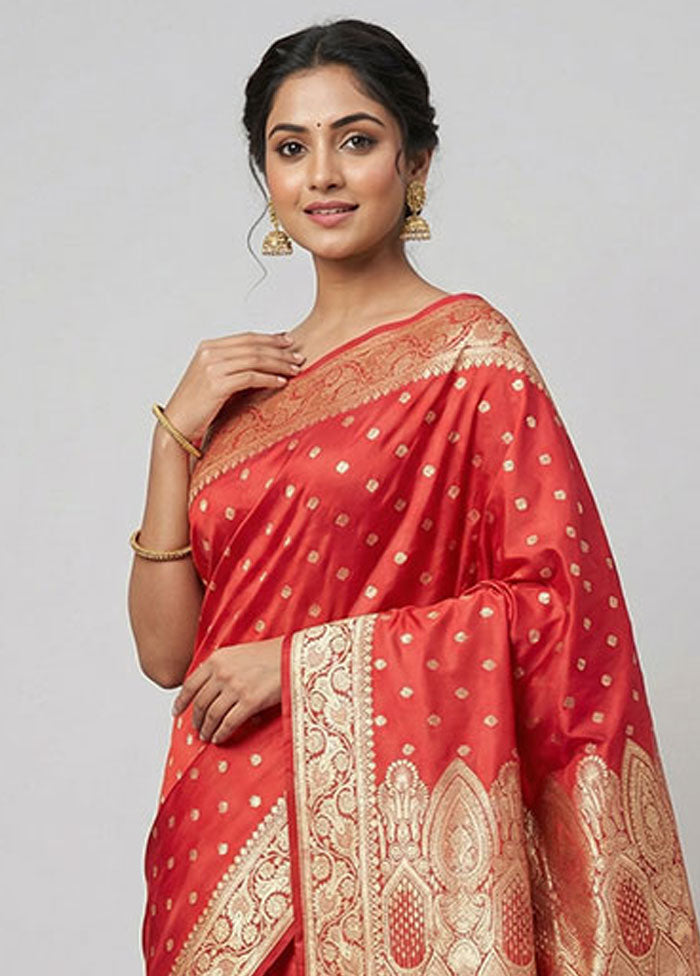 Red Banarasi Silk Saree With Blouse Piece