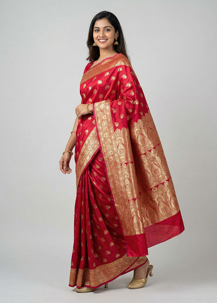 Pink Banarasi Silk Saree With Blouse Piece
