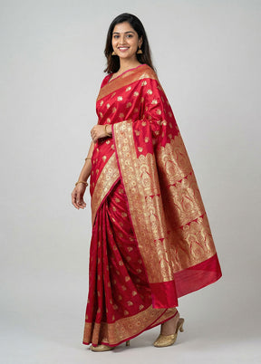 Pink Banarasi Silk Saree With Blouse Piece
