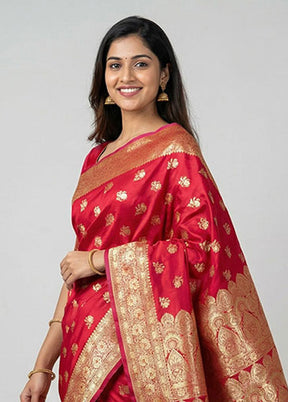 Pink Banarasi Silk Saree With Blouse Piece