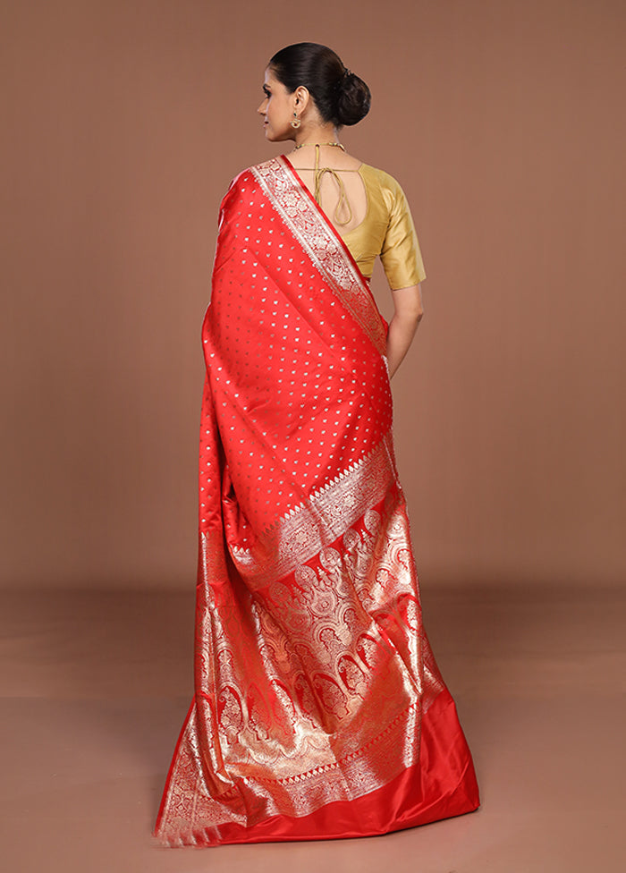 Red Banarasi Silk Saree With Blouse Piece