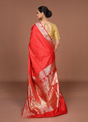 Red Banarasi Silk Saree With Blouse Piece