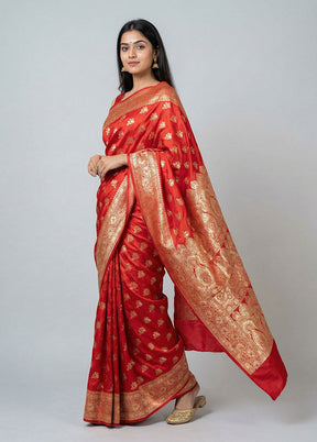 Red Banarasi Silk Saree With Blouse Piece