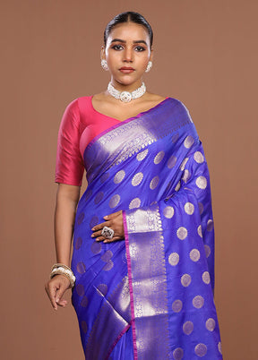 Blue Kora Silk Saree With Blouse Piece