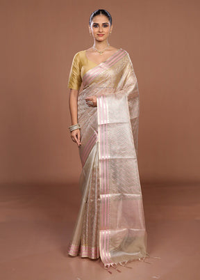 Cream Tissue Silk Saree With Blouse Piece