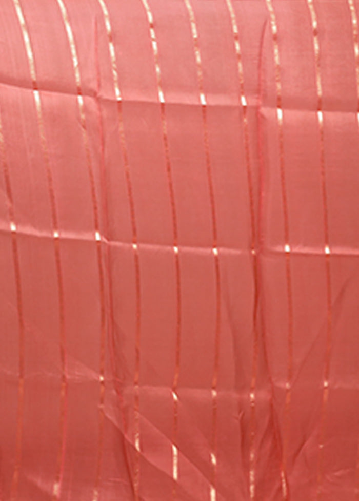 Peach Handloom Tissue Pure Silk Saree With Blouse Piece