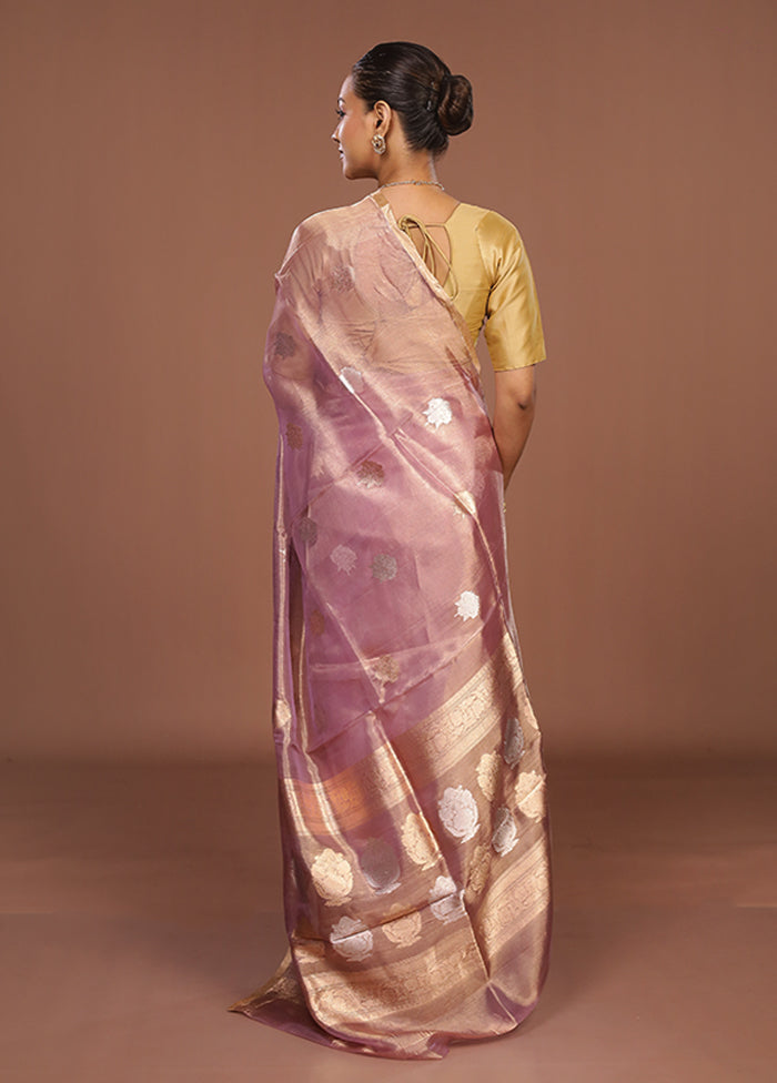 Pink Handloom Tissue Pure Silk Saree With Blouse Piece