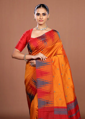 Orange Kanjivaram Silk Saree With Blouse Piece