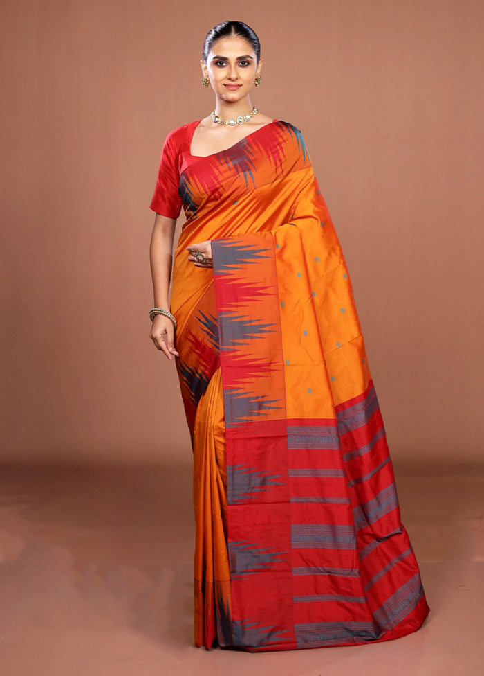Orange Kanjivaram Silk Saree With Blouse Piece