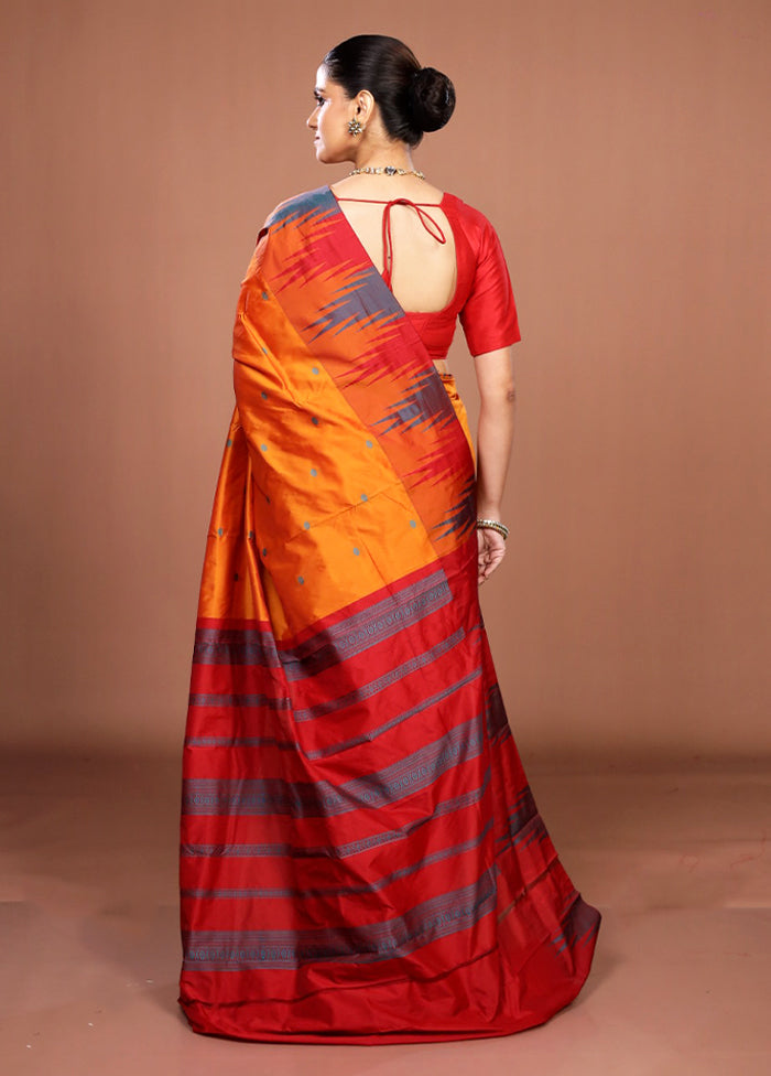Orange Kanjivaram Silk Saree With Blouse Piece