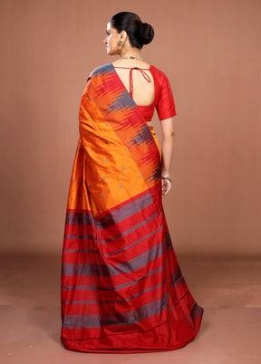 Orange Kanjivaram Silk Saree With Blouse Piece