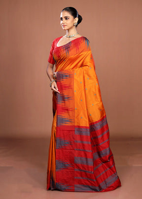 Orange Kanjivaram Silk Saree With Blouse Piece
