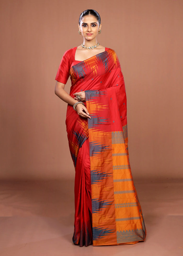 Red Kanjivaram Silk Saree With Blouse Piece