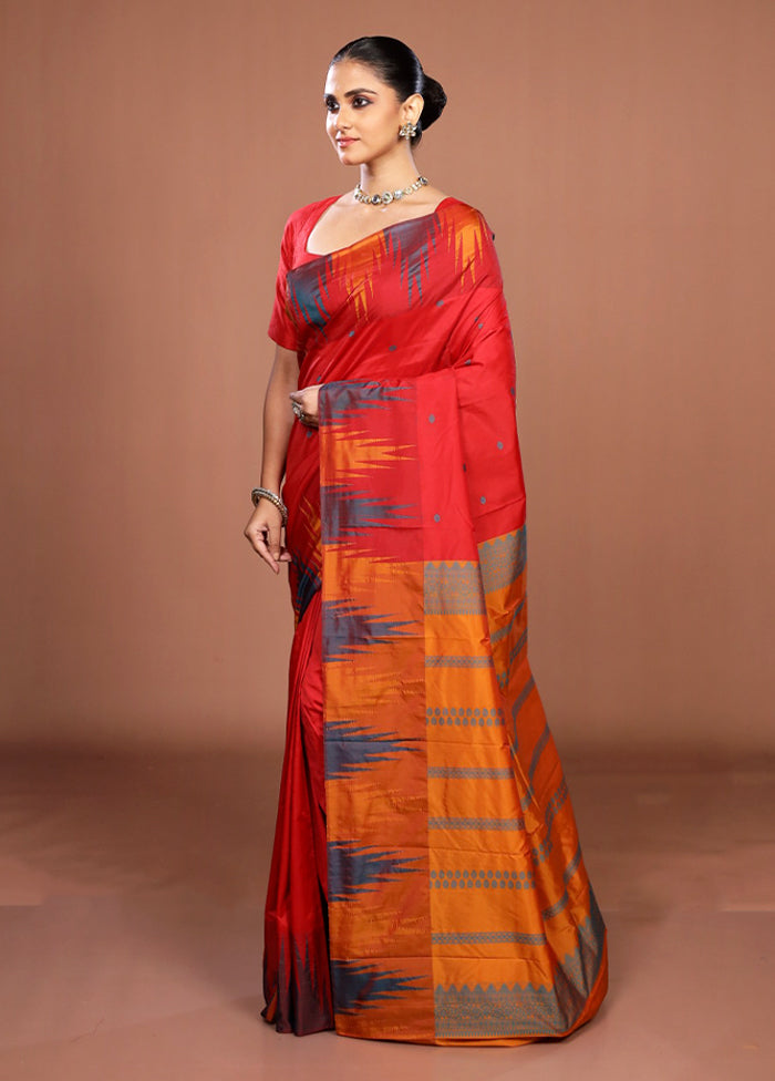 Red Kanjivaram Silk Saree With Blouse Piece