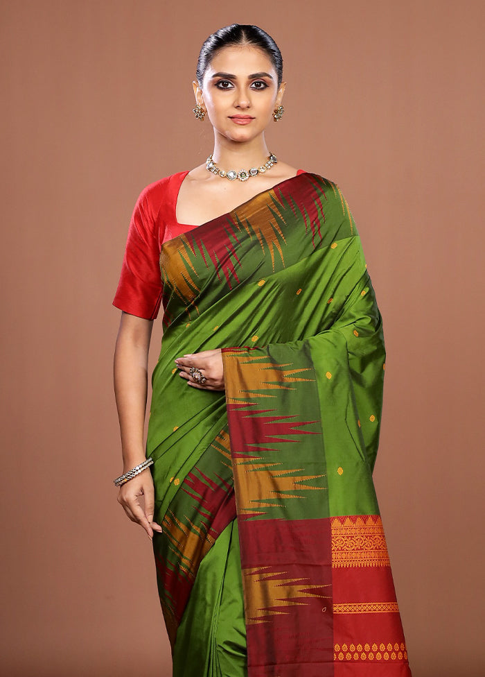 Green Kanjivaram Silk Saree With Blouse Piece
