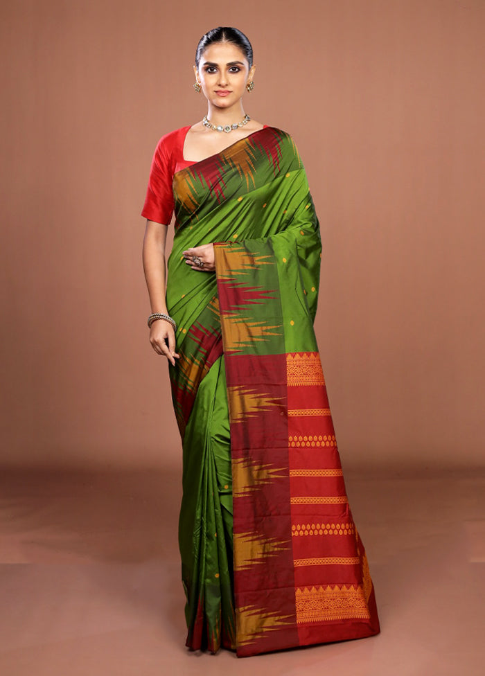 Green Kanjivaram Silk Saree With Blouse Piece