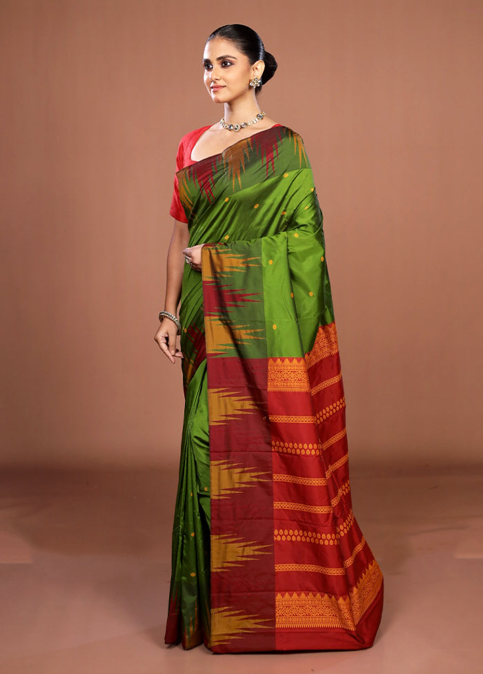 Green Kanjivaram Silk Saree With Blouse Piece