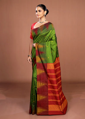 Green Kanjivaram Silk Saree With Blouse Piece