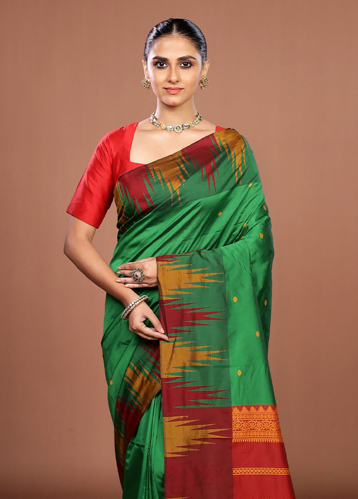 Green Kanjivaram Silk Saree With Blouse Piece