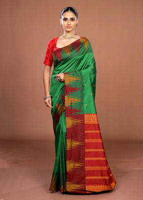 Green Kanjivaram Silk Saree With Blouse Piece