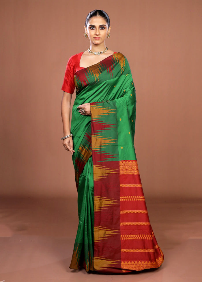 Green Kanjivaram Silk Saree With Blouse Piece