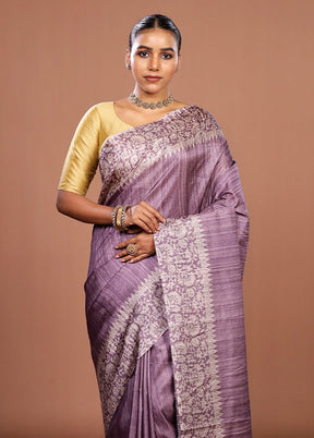 Purple Tussar Silk Saree With Blouse Piece