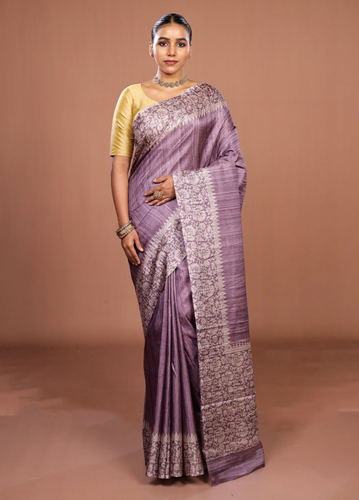 Purple Tussar Silk Saree With Blouse Piece