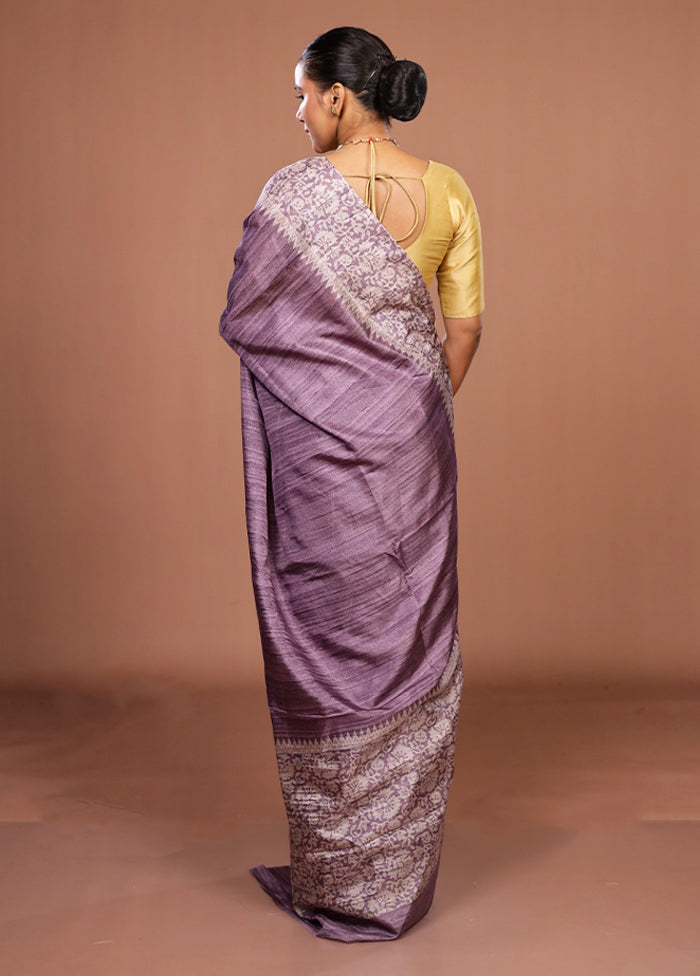 Purple Tussar Silk Saree With Blouse Piece
