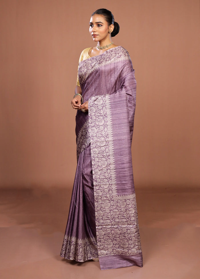 Purple Tussar Silk Saree With Blouse Piece