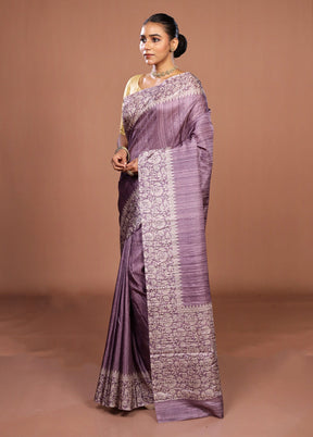 Purple Tussar Silk Saree With Blouse Piece