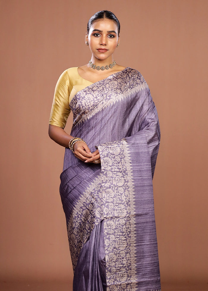 Purple Tussar Silk Saree With Blouse Piece
