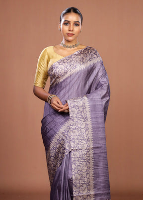 Purple Tussar Silk Saree With Blouse Piece