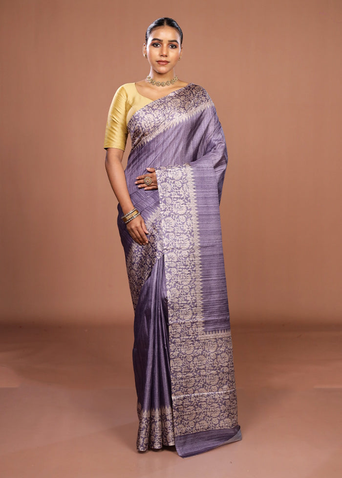 Purple Tussar Silk Saree With Blouse Piece