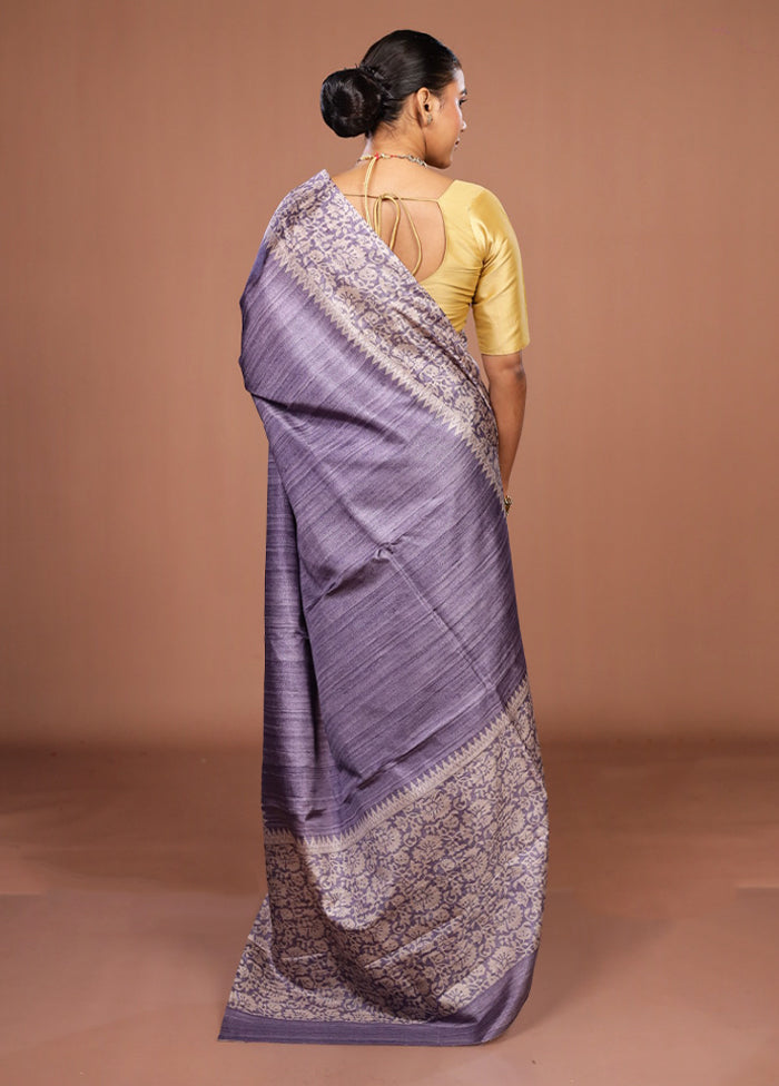 Purple Tussar Silk Saree With Blouse Piece