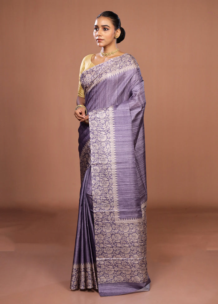 Purple Tussar Silk Saree With Blouse Piece